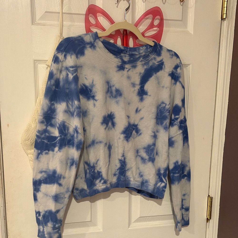 Garage Blue and White Tie-Dye Crew Neck Sweater